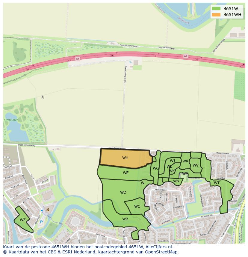 Afbeelding van het postcodegebied 4651 WH op de kaart.