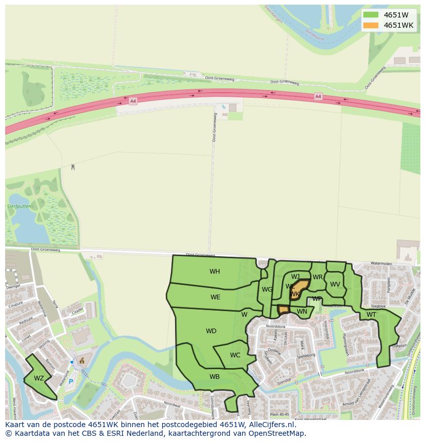 Afbeelding van het postcodegebied 4651 WK op de kaart.