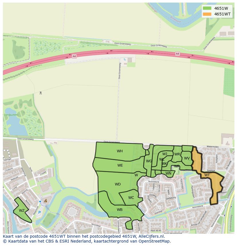 Afbeelding van het postcodegebied 4651 WT op de kaart.