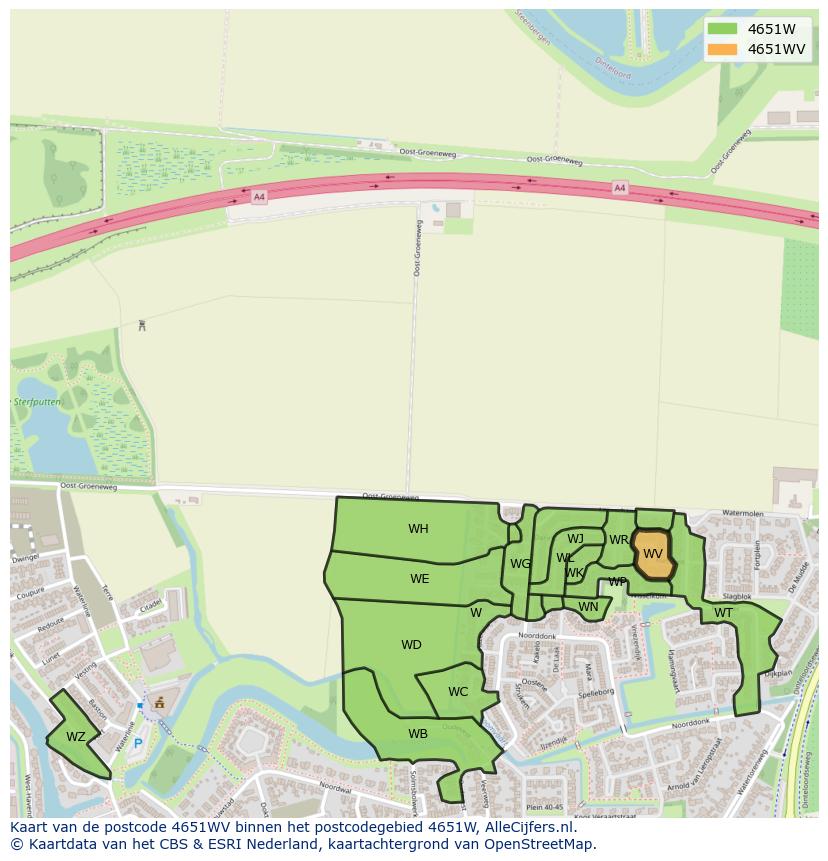 Afbeelding van het postcodegebied 4651 WV op de kaart.
