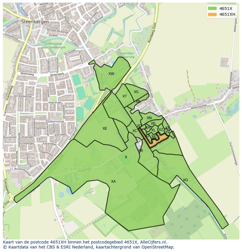 Afbeelding van het postcodegebied 4651 XH op de kaart.