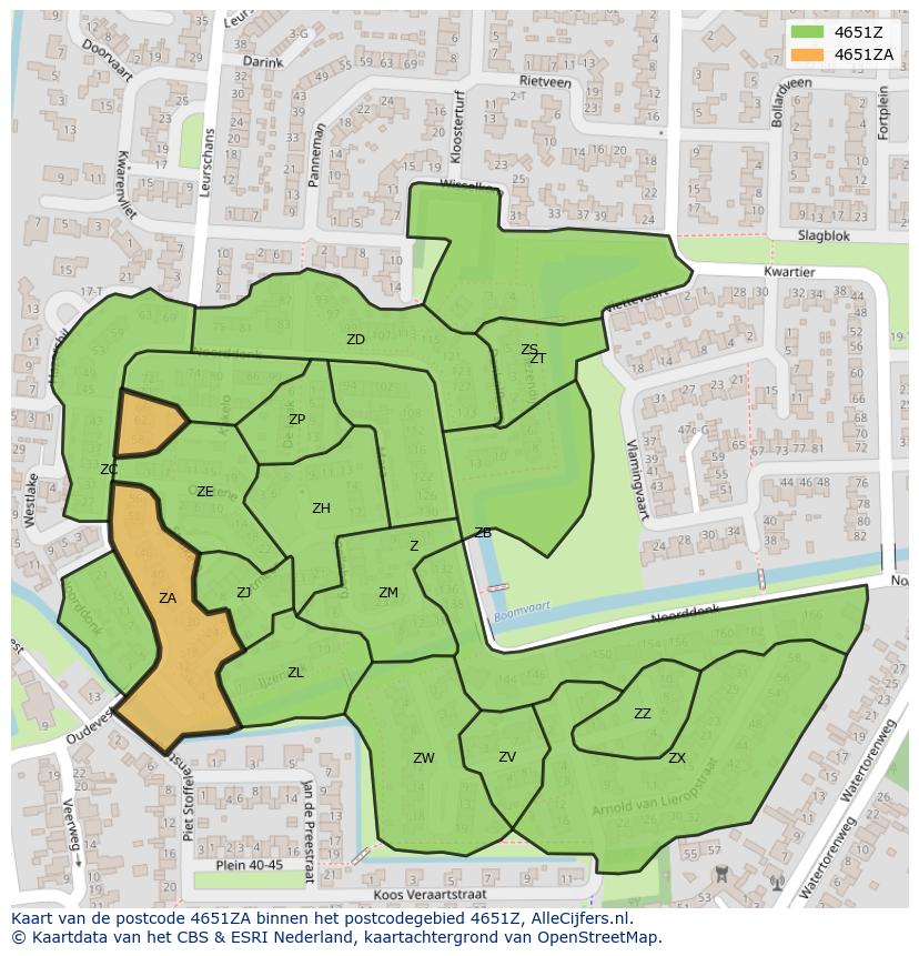 Afbeelding van het postcodegebied 4651 ZA op de kaart.