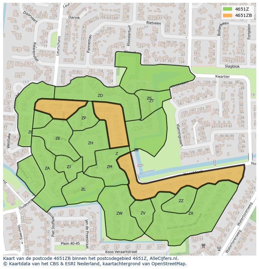 Afbeelding van het postcodegebied 4651 ZB op de kaart.