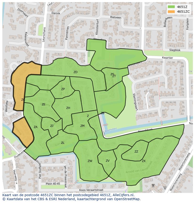 Afbeelding van het postcodegebied 4651 ZC op de kaart.