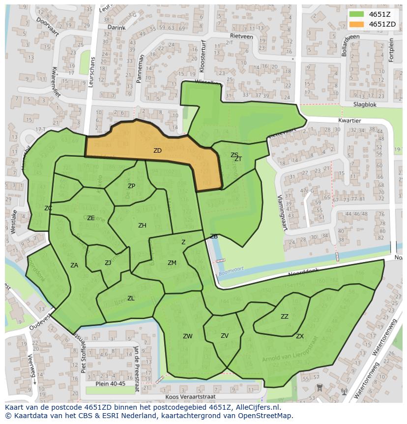 Afbeelding van het postcodegebied 4651 ZD op de kaart.