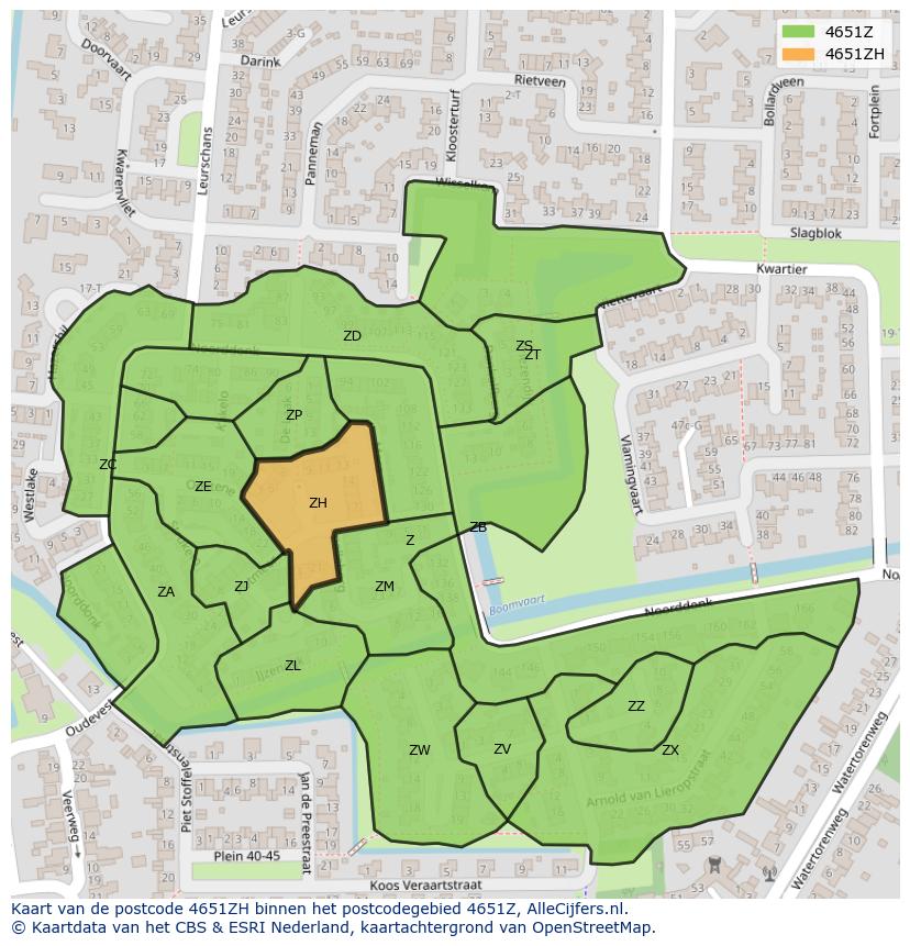 Afbeelding van het postcodegebied 4651 ZH op de kaart.