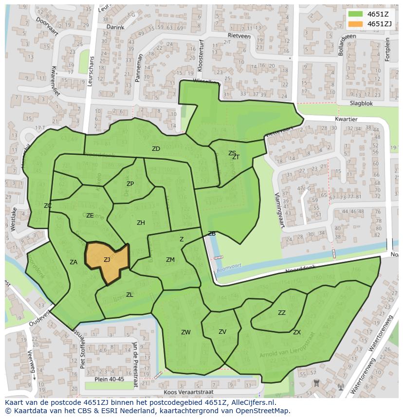 Afbeelding van het postcodegebied 4651 ZJ op de kaart.