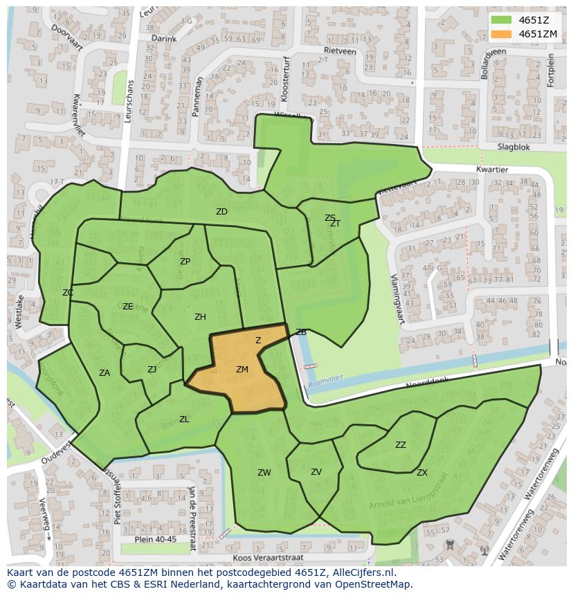 Afbeelding van het postcodegebied 4651 ZM op de kaart.