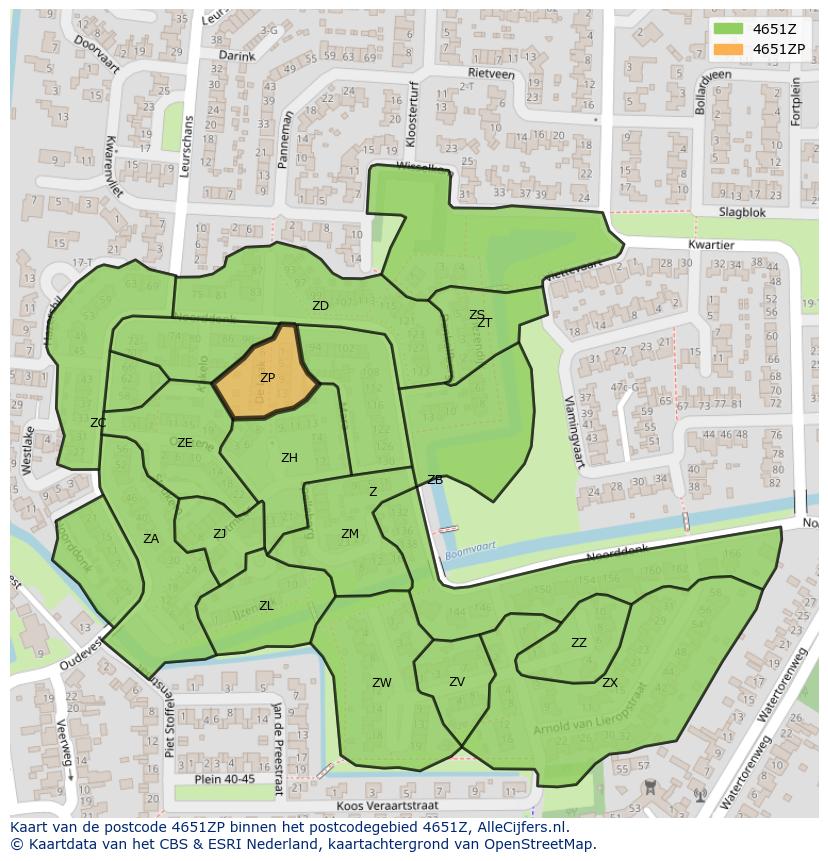 Afbeelding van het postcodegebied 4651 ZP op de kaart.