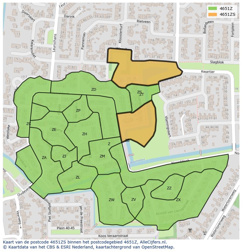 Afbeelding van het postcodegebied 4651 ZS op de kaart.