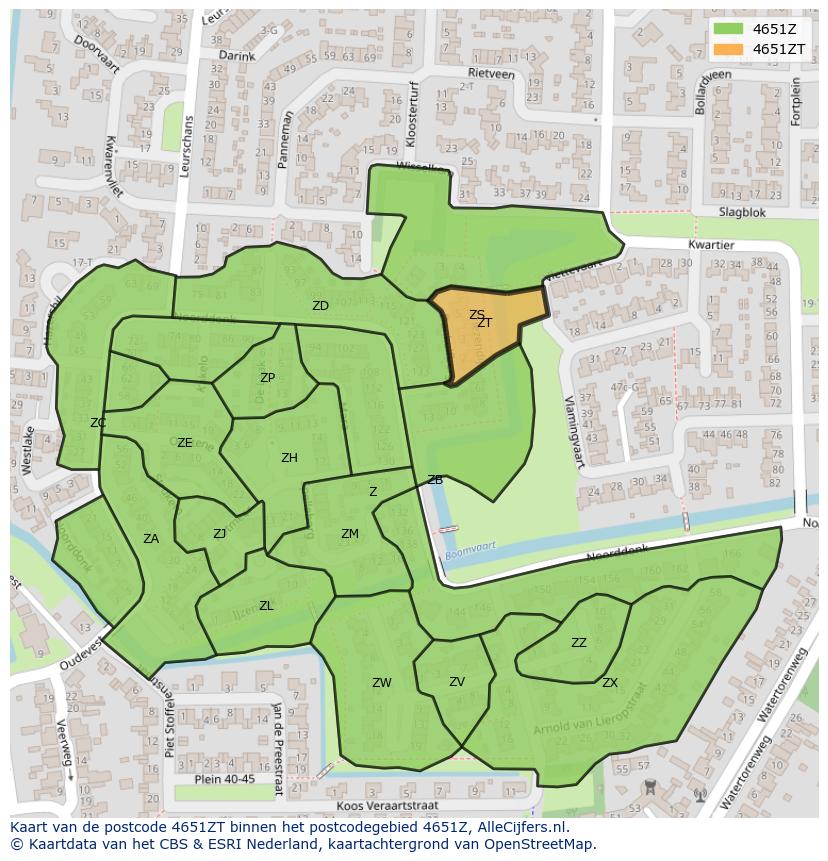 Afbeelding van het postcodegebied 4651 ZT op de kaart.