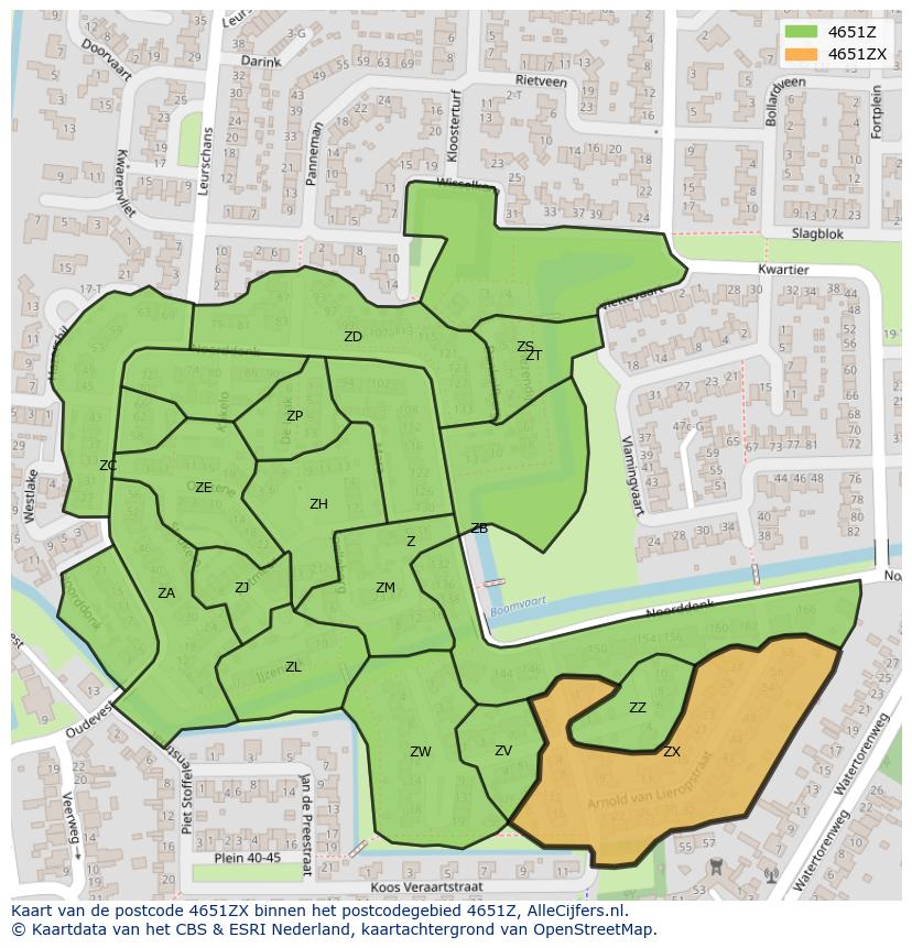 Afbeelding van het postcodegebied 4651 ZX op de kaart.