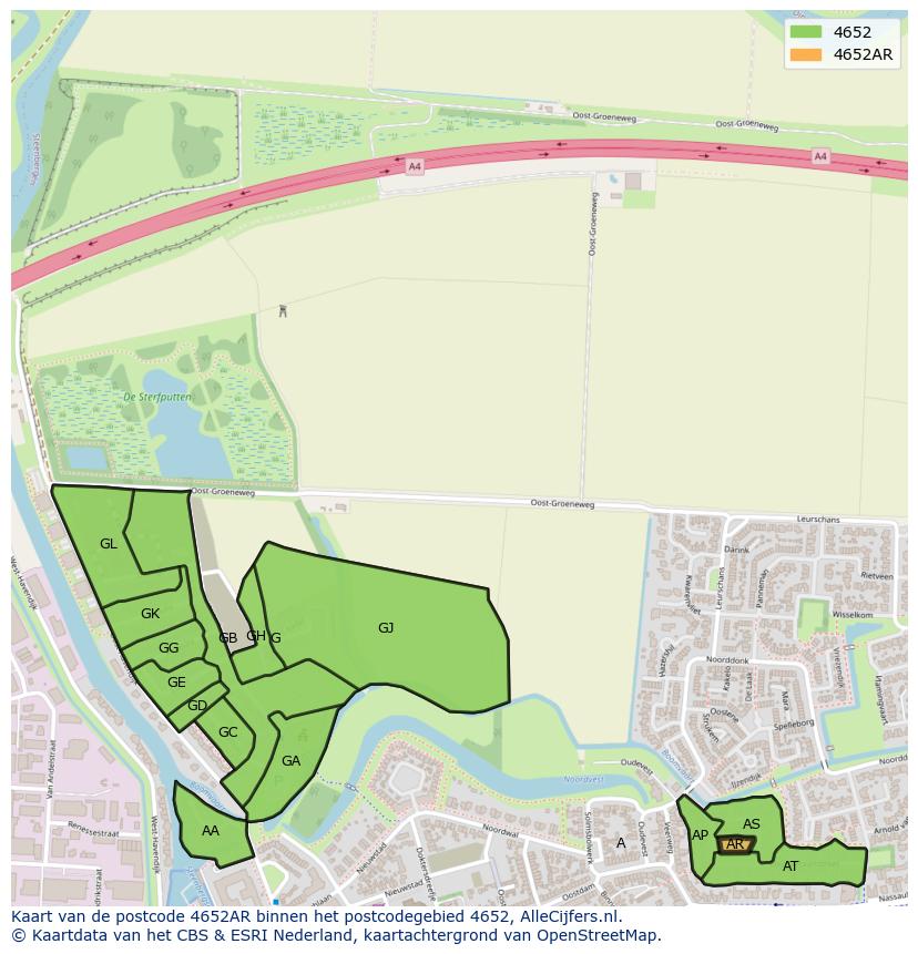 Afbeelding van het postcodegebied 4652 AR op de kaart.