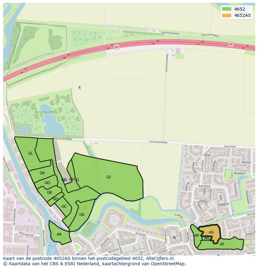 Afbeelding van het postcodegebied 4652 AS op de kaart.