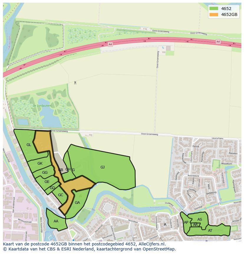 Afbeelding van het postcodegebied 4652 GB op de kaart.