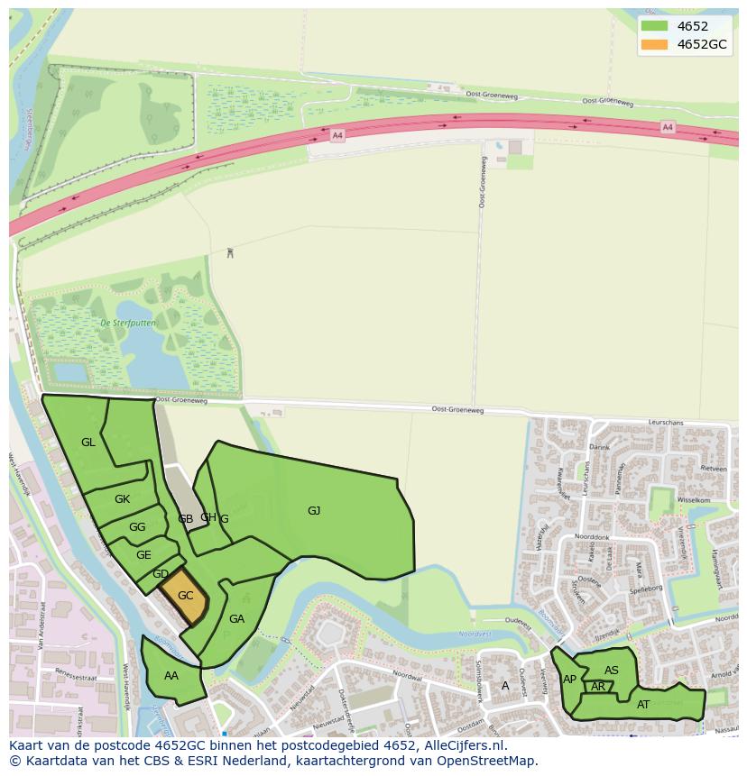 Afbeelding van het postcodegebied 4652 GC op de kaart.