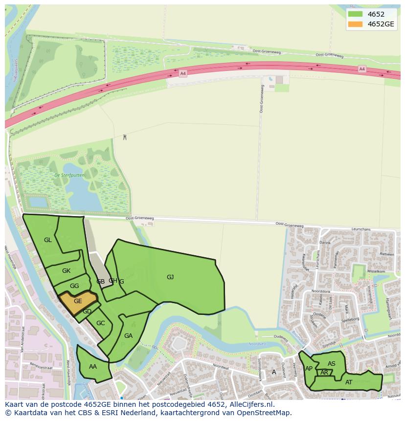 Afbeelding van het postcodegebied 4652 GE op de kaart.