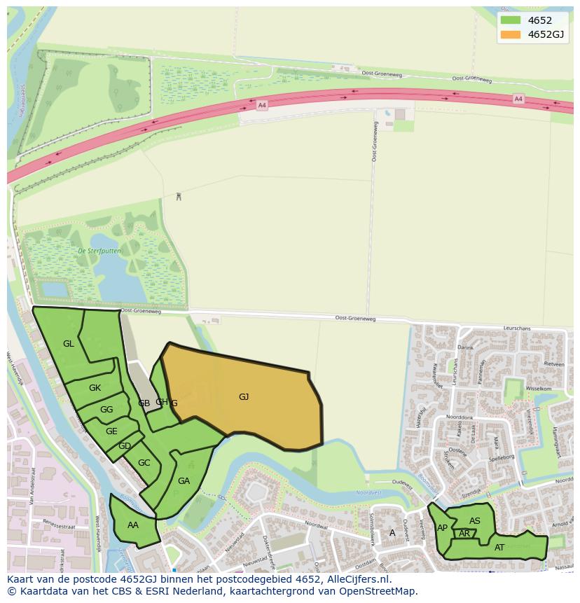 Afbeelding van het postcodegebied 4652 GJ op de kaart.
