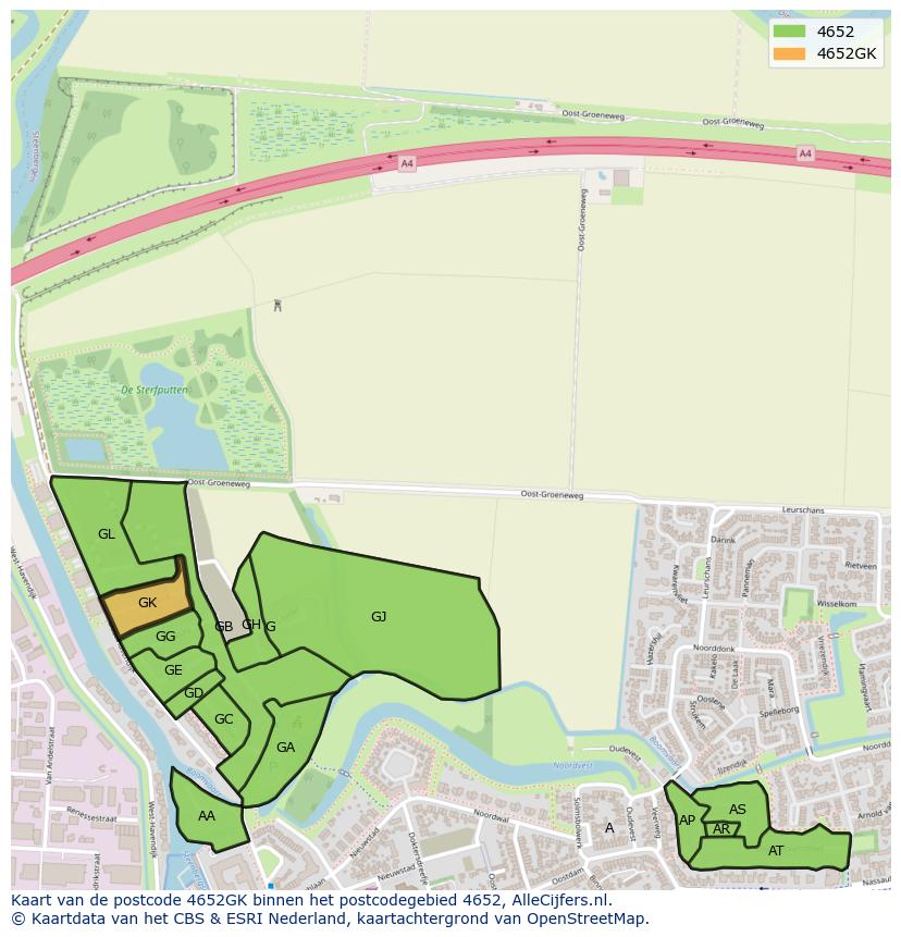 Afbeelding van het postcodegebied 4652 GK op de kaart.