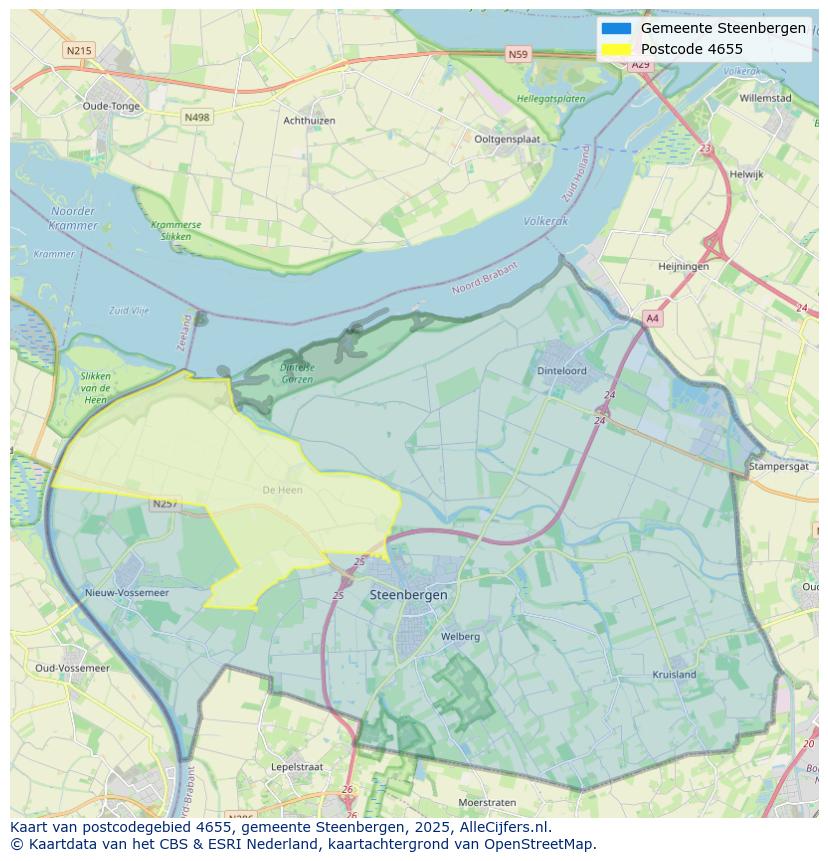 Afbeelding van het postcodegebied 4655 op de kaart.