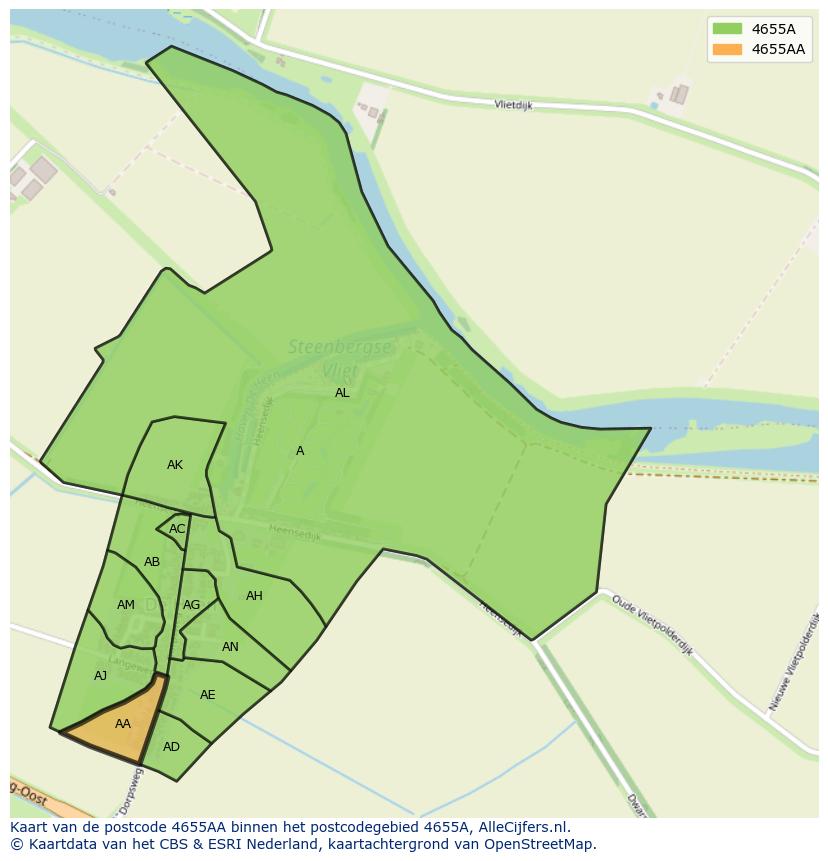 Afbeelding van het postcodegebied 4655 AA op de kaart.
