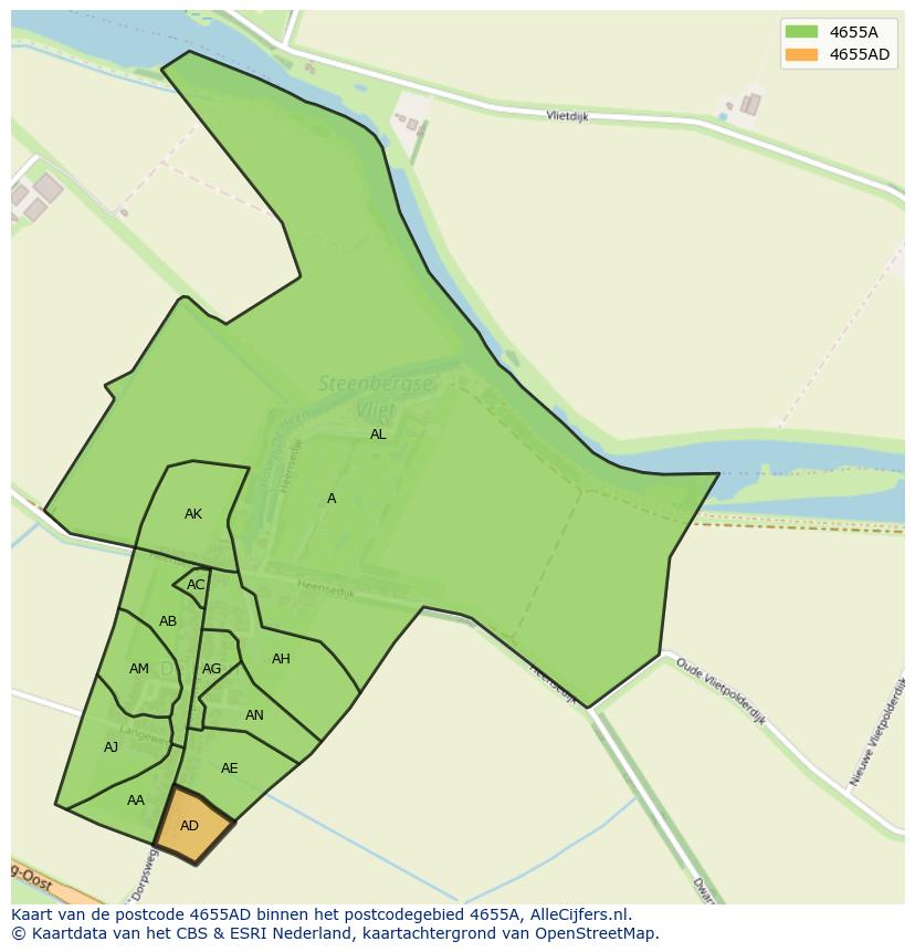 Afbeelding van het postcodegebied 4655 AD op de kaart.