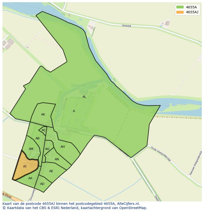 Afbeelding van het postcodegebied 4655 AJ op de kaart.