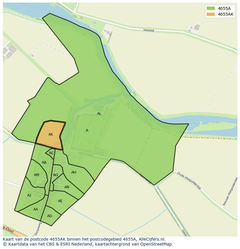 Afbeelding van het postcodegebied 4655 AK op de kaart.
