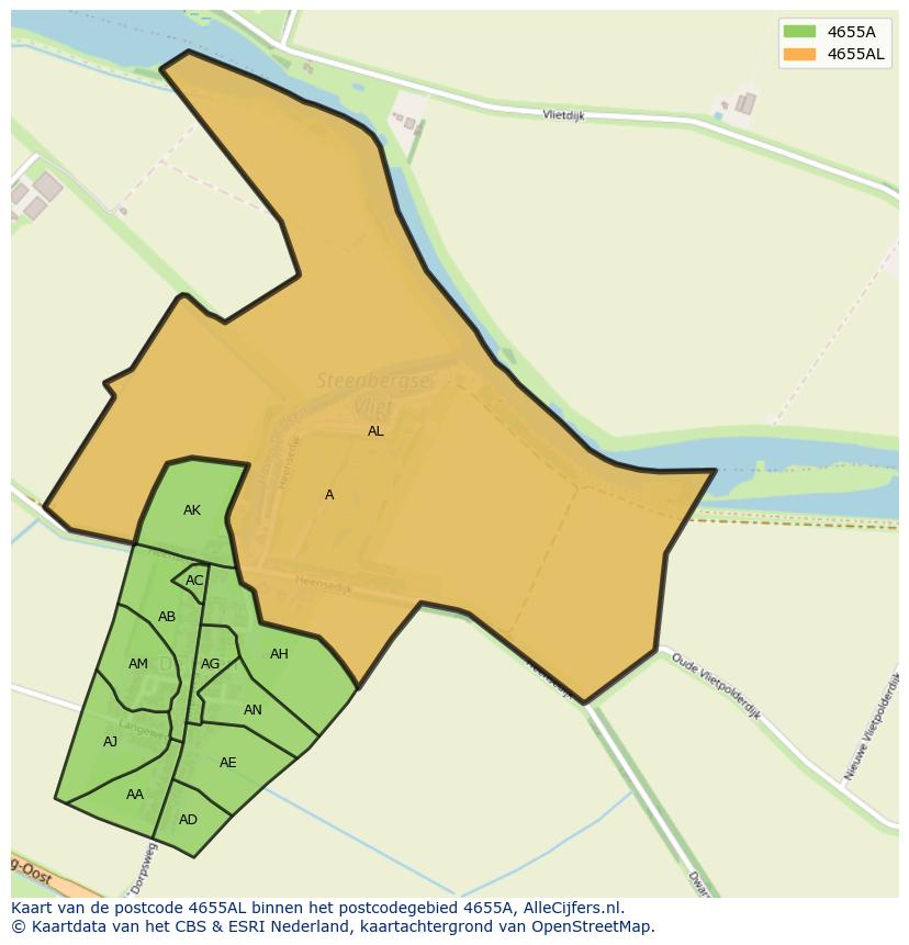 Afbeelding van het postcodegebied 4655 AL op de kaart.
