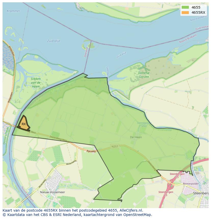 Afbeelding van het postcodegebied 4655 RX op de kaart.
