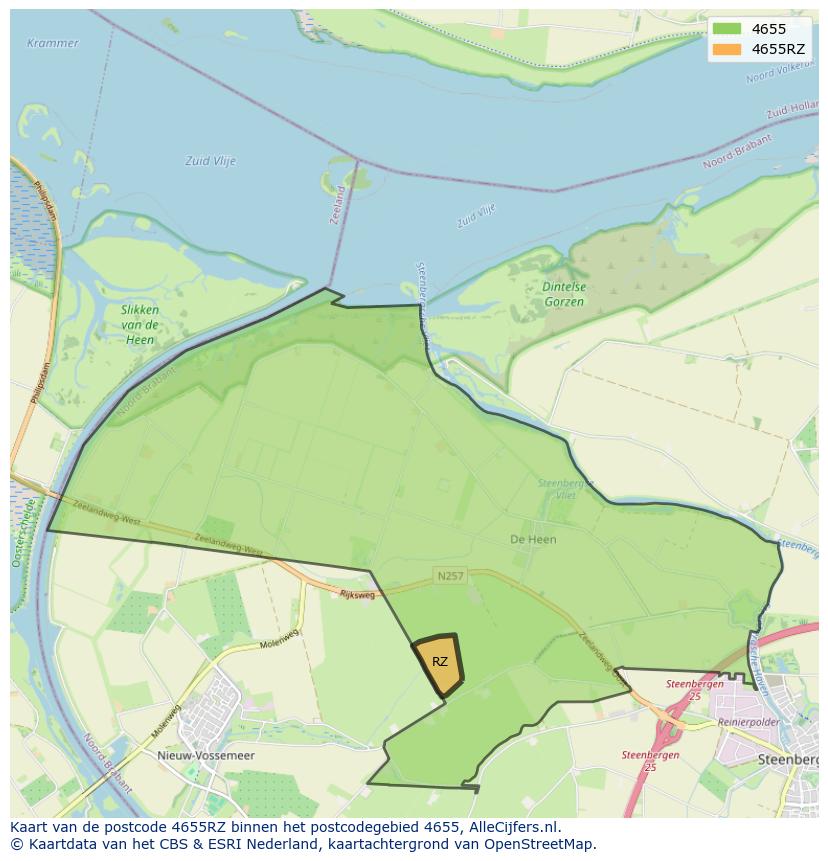 Afbeelding van het postcodegebied 4655 RZ op de kaart.