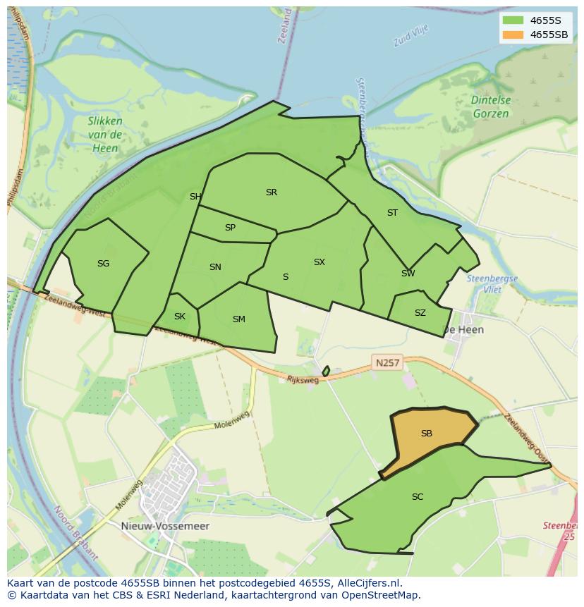 Afbeelding van het postcodegebied 4655 SB op de kaart.
