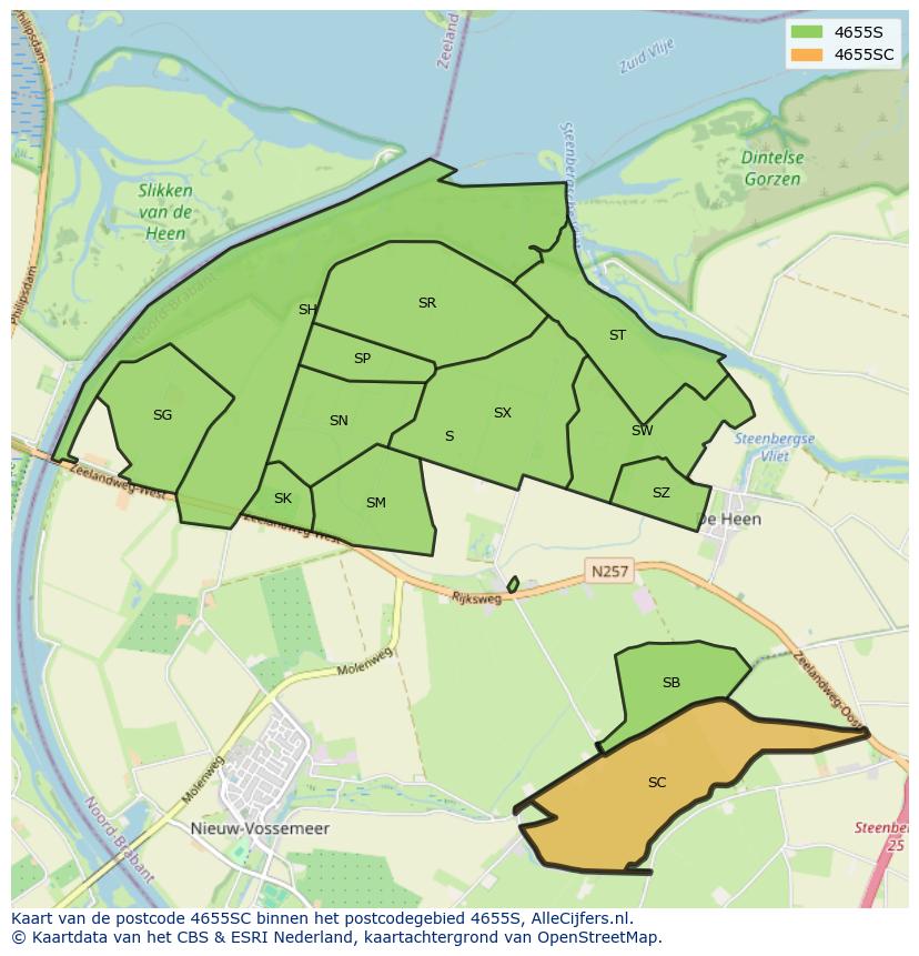 Afbeelding van het postcodegebied 4655 SC op de kaart.