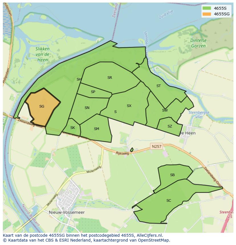 Afbeelding van het postcodegebied 4655 SG op de kaart.