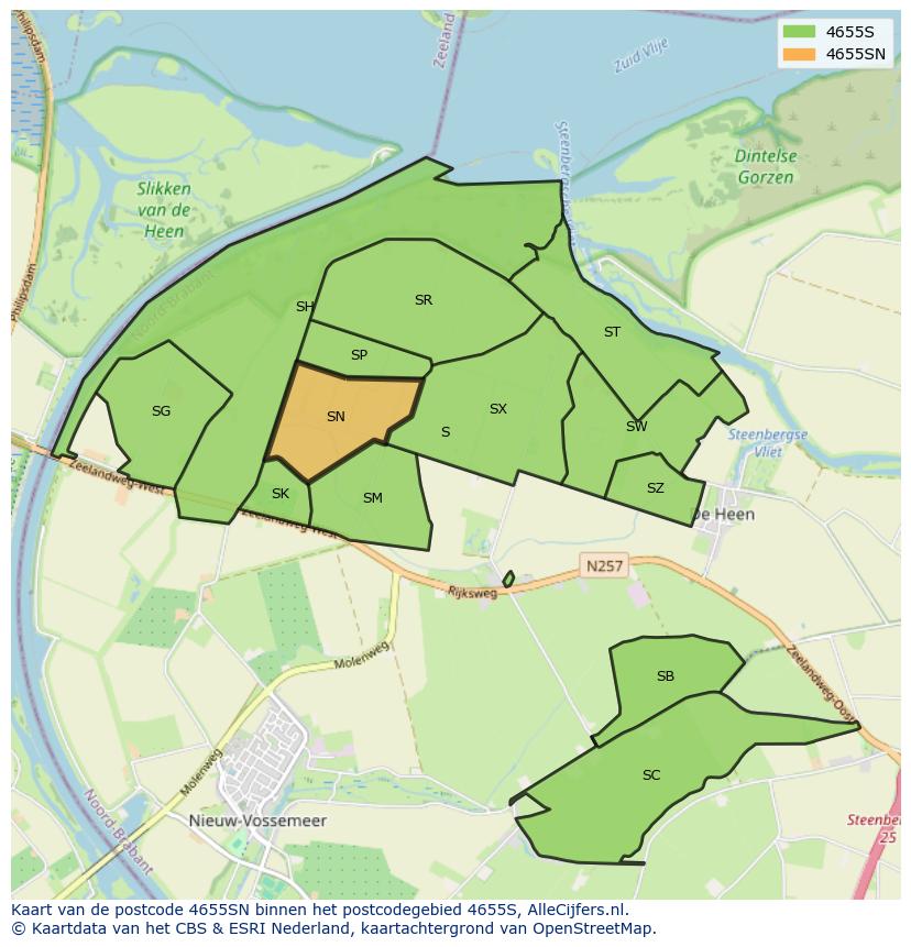 Afbeelding van het postcodegebied 4655 SN op de kaart.