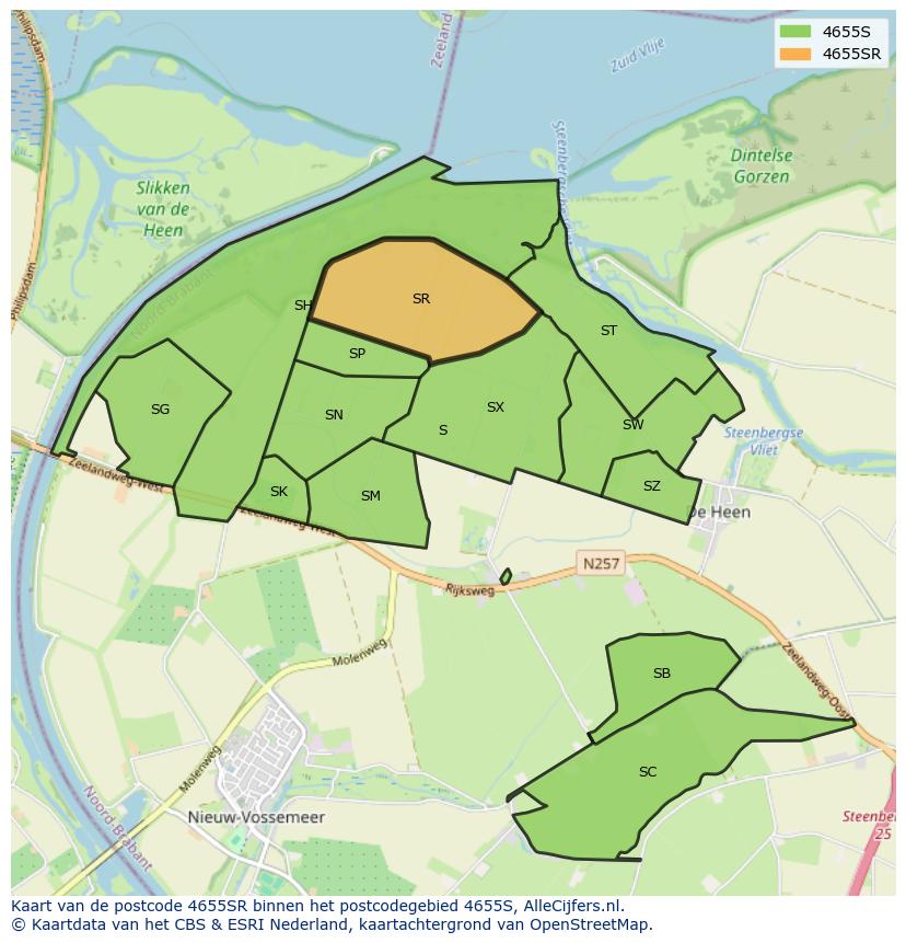 Afbeelding van het postcodegebied 4655 SR op de kaart.