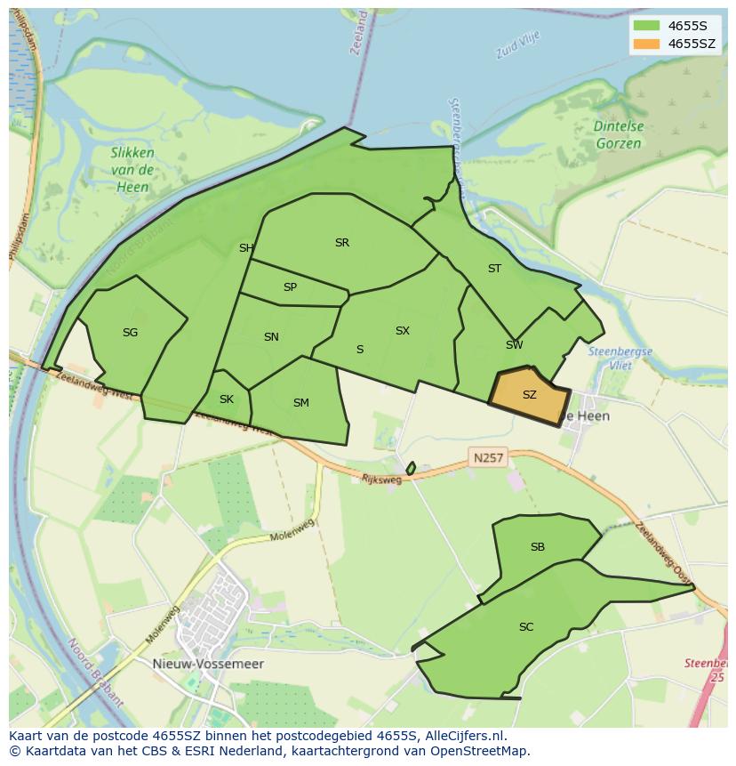 Afbeelding van het postcodegebied 4655 SZ op de kaart.