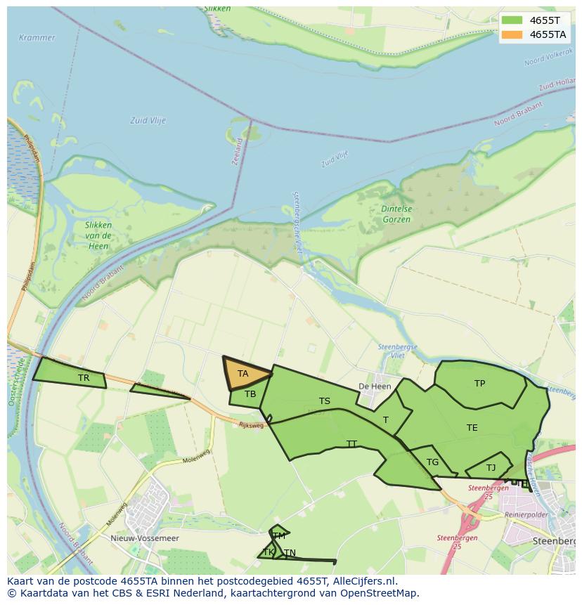 Afbeelding van het postcodegebied 4655 TA op de kaart.