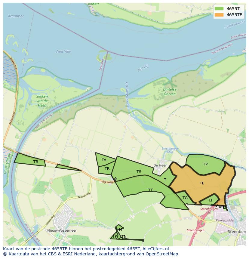 Afbeelding van het postcodegebied 4655 TE op de kaart.