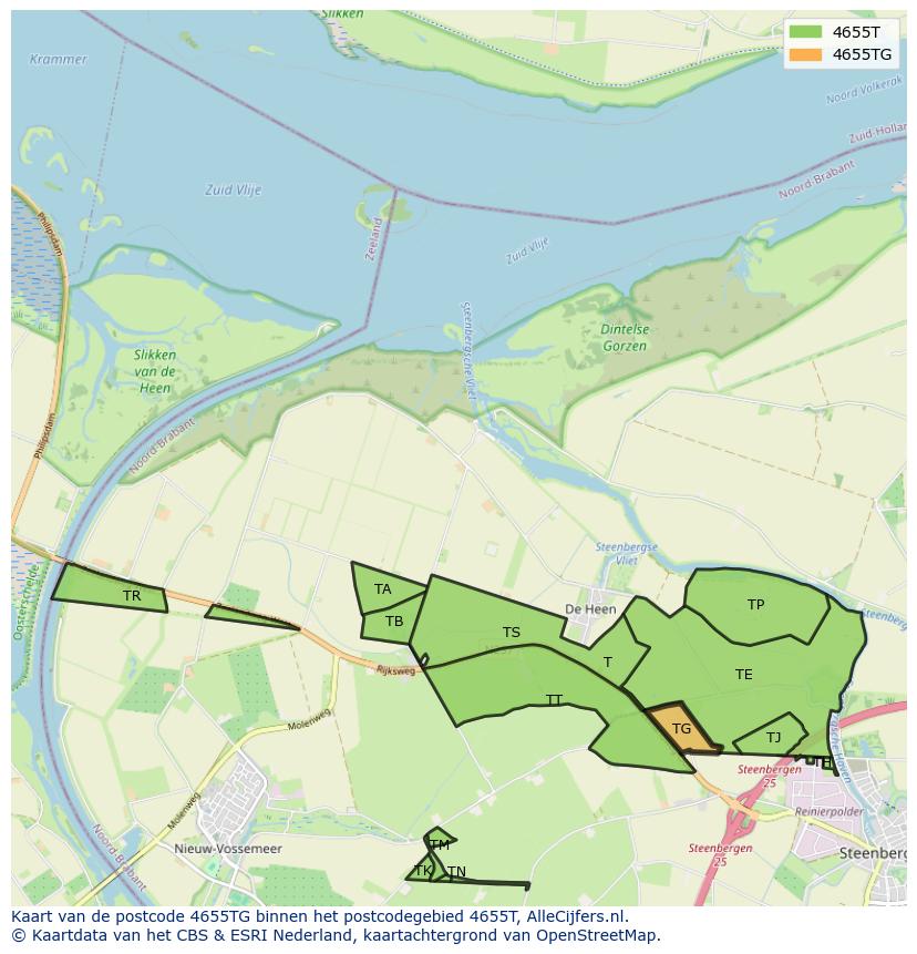 Afbeelding van het postcodegebied 4655 TG op de kaart.
