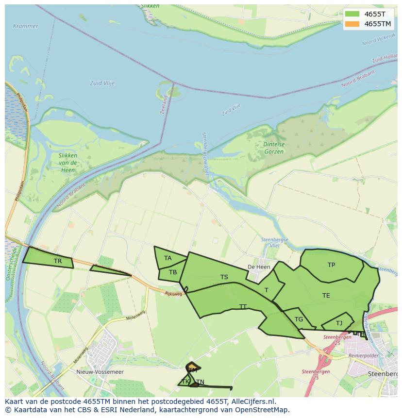 Afbeelding van het postcodegebied 4655 TM op de kaart.