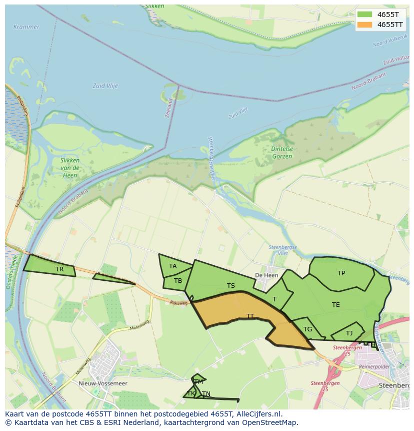 Afbeelding van het postcodegebied 4655 TT op de kaart.