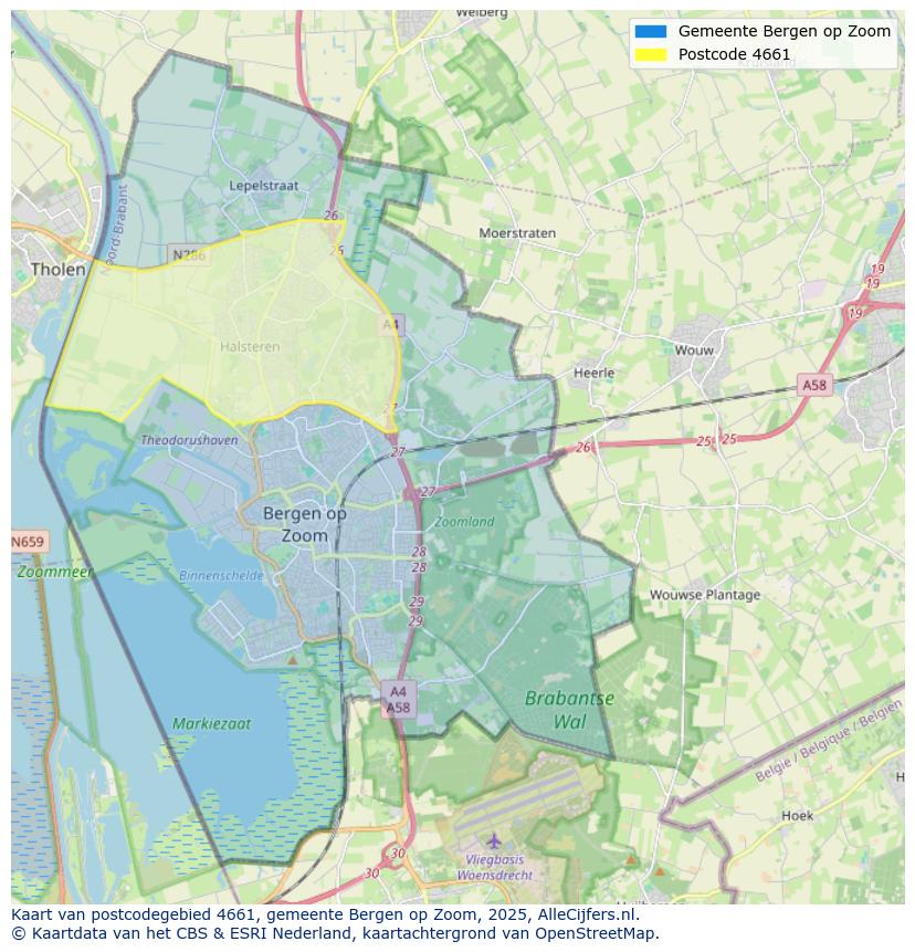 Afbeelding van het postcodegebied 4661 op de kaart.