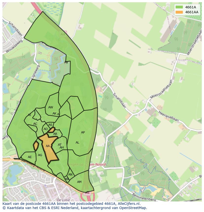 Afbeelding van het postcodegebied 4661 AA op de kaart.