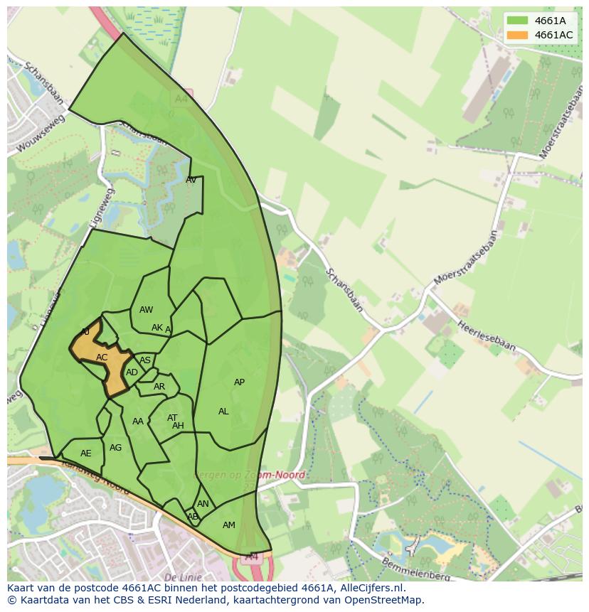 Afbeelding van het postcodegebied 4661 AC op de kaart.