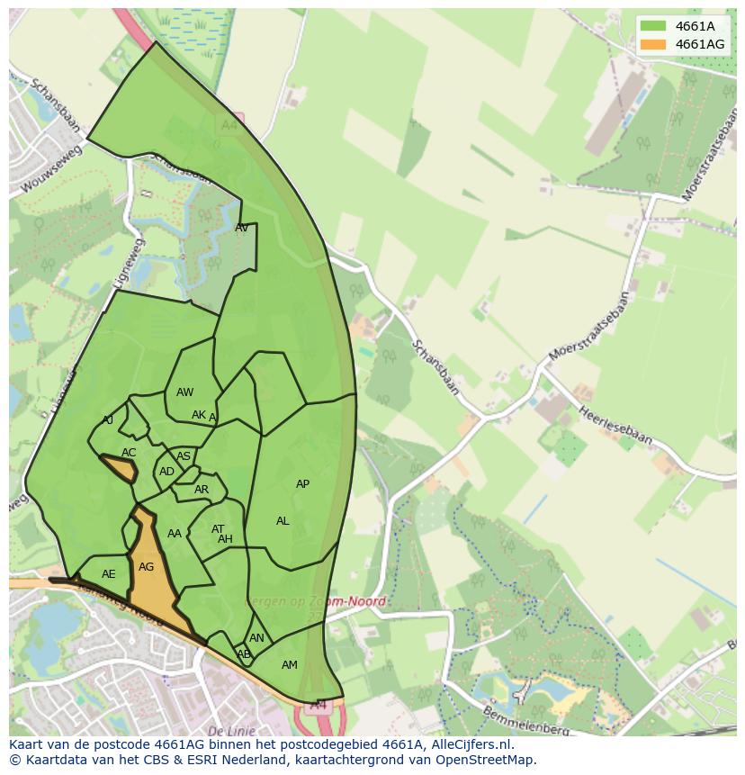 Afbeelding van het postcodegebied 4661 AG op de kaart.