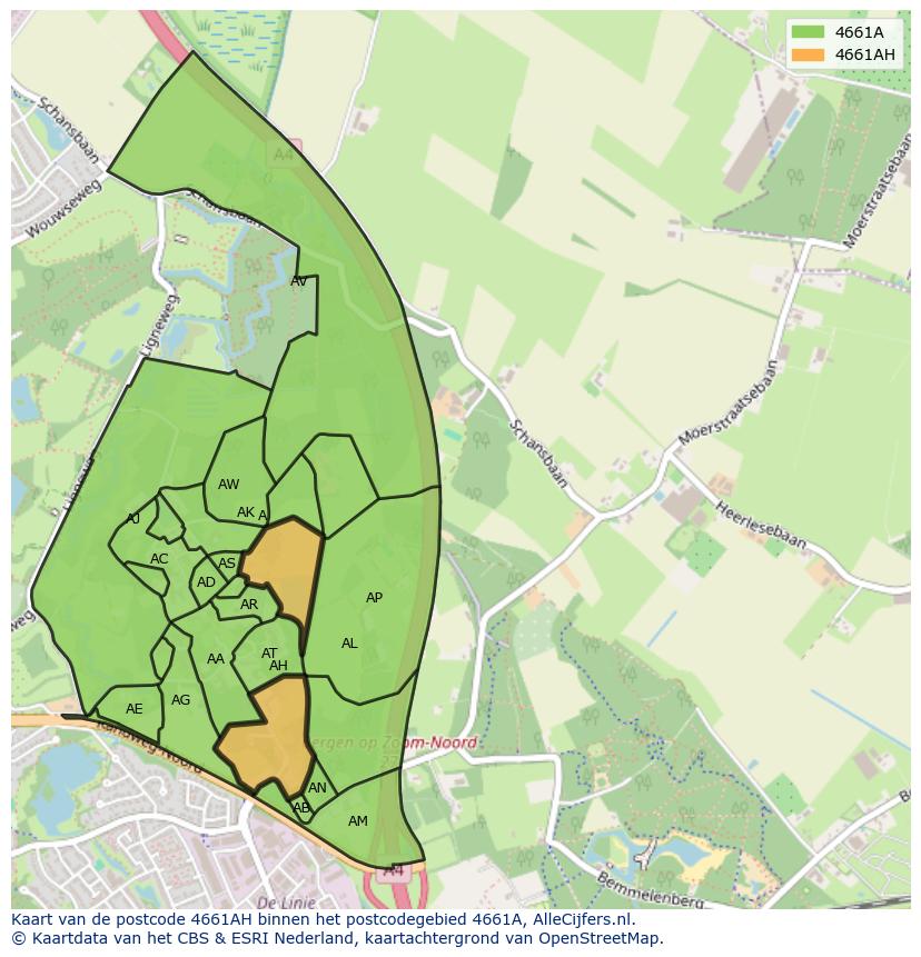 Afbeelding van het postcodegebied 4661 AH op de kaart.