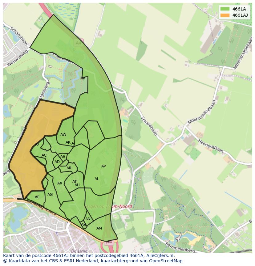 Afbeelding van het postcodegebied 4661 AJ op de kaart.