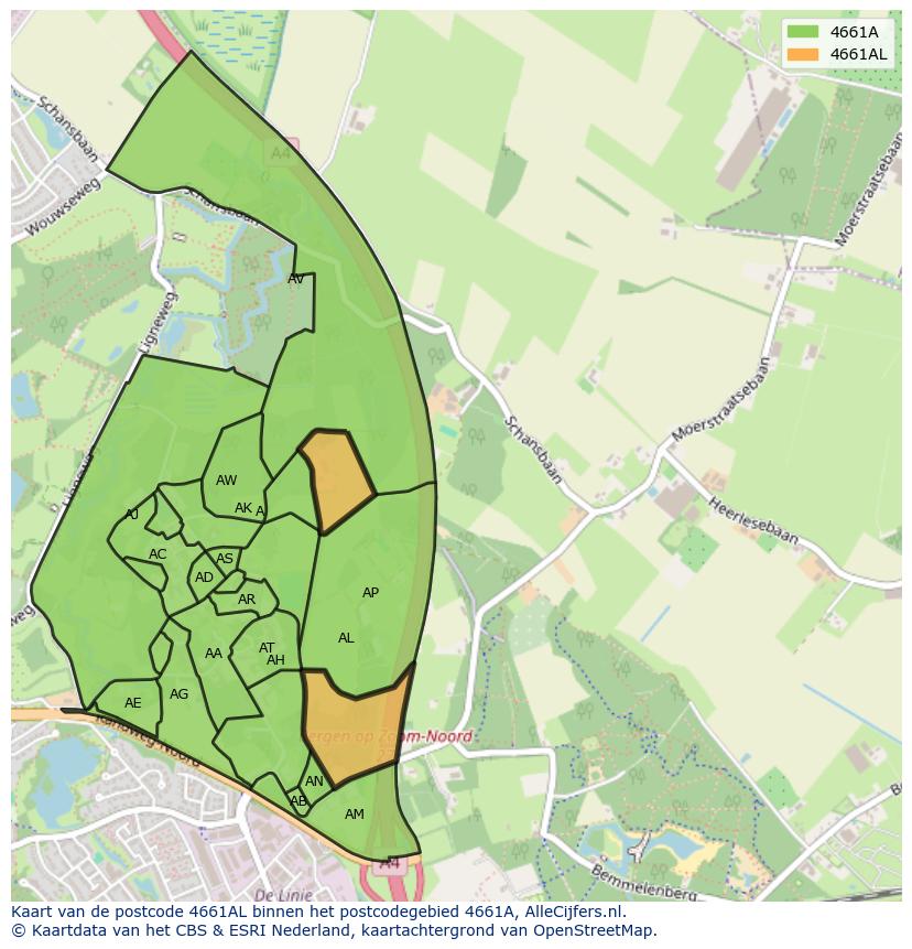 Afbeelding van het postcodegebied 4661 AL op de kaart.