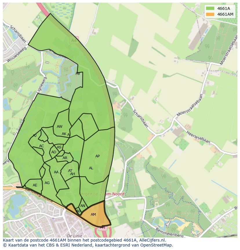 Afbeelding van het postcodegebied 4661 AM op de kaart.